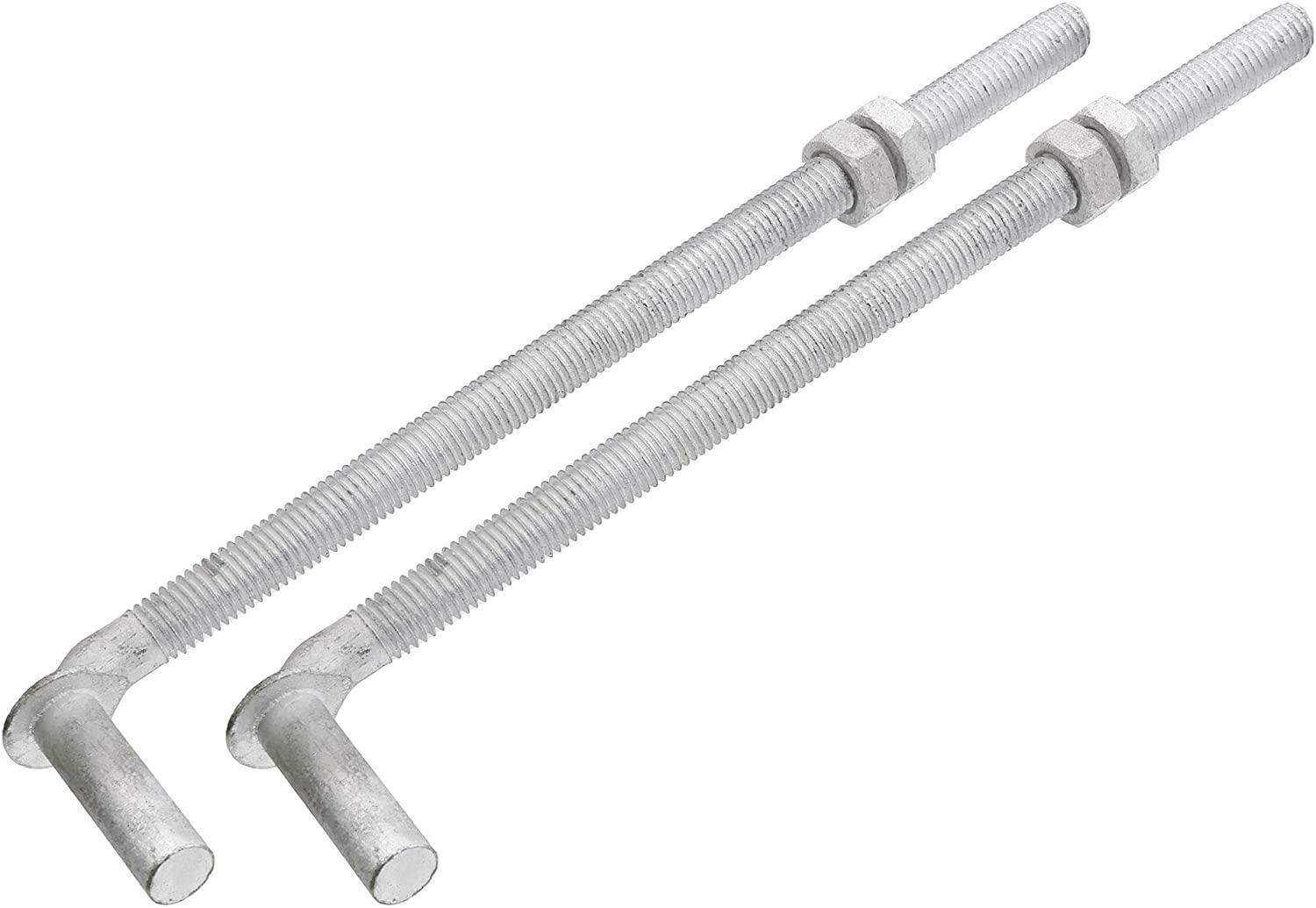 J-Bolt Post Hinge 3/4" x 12" - Male J Bolts with Nuts (Pack of 2)