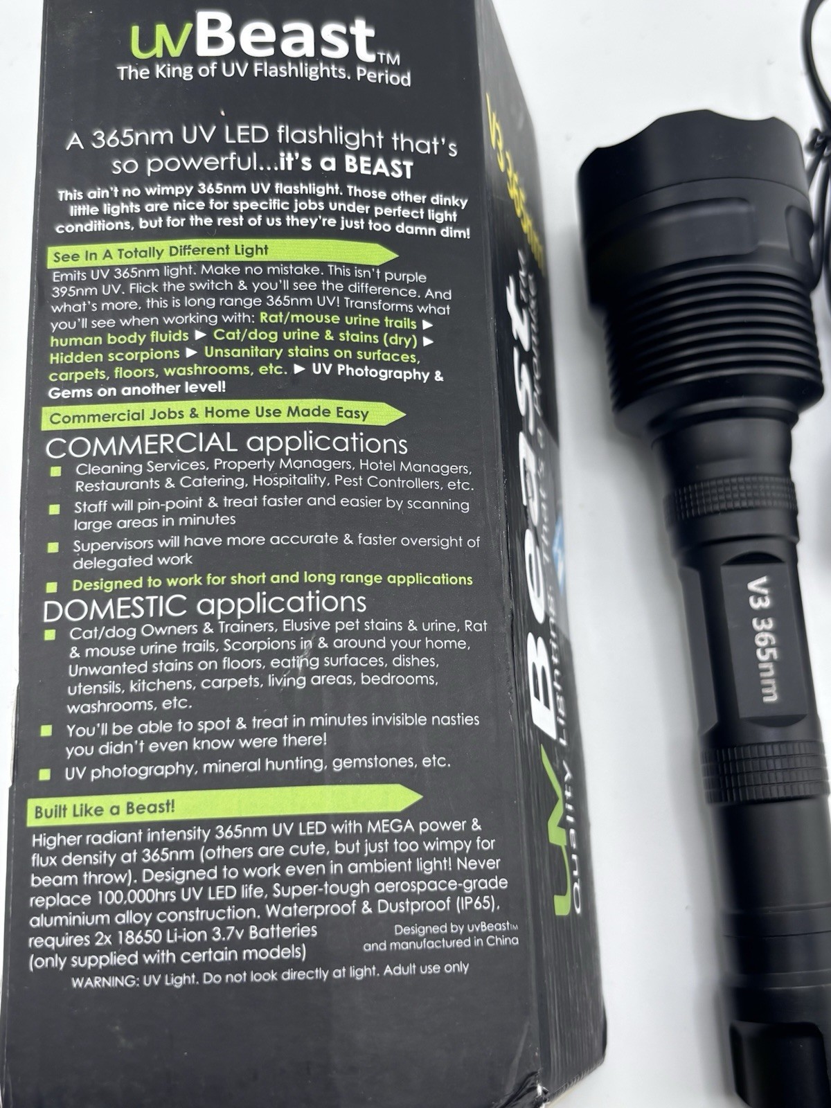 uvBeast V3 365nm Black Light UV Flashlight High Power Long Range