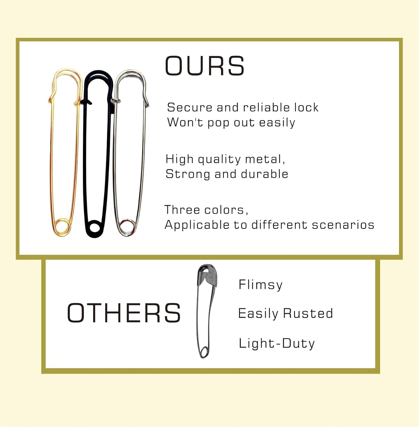 10PCS Large Safety Pins,4 Inch Heavy Duty,3 Colors Extra Large Safety pins （3G