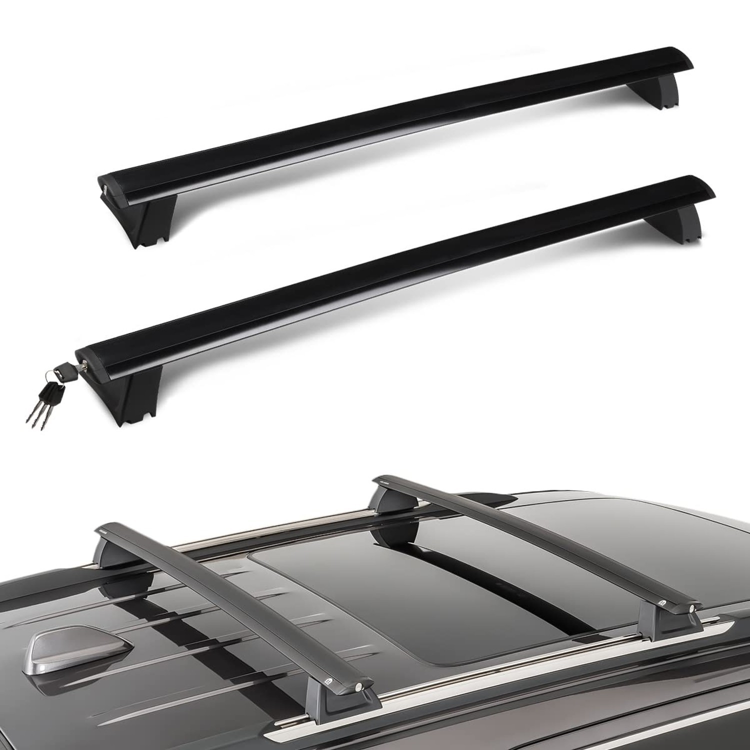 DNA Motoring PT-ZTL-8049 Pair Aluminum Car Roof Rack Cross Bars Compatible wi...
