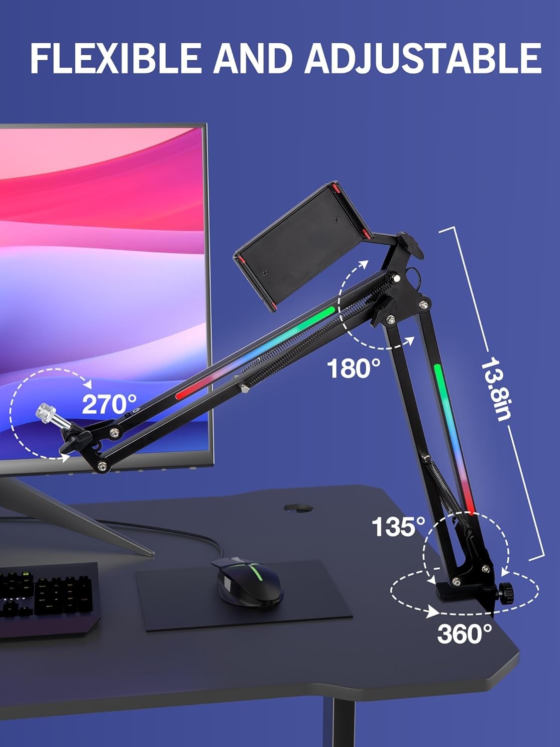 RGB Boom Arm - Mic Arm With RGB Light, Adjustable 11 Light Modes, Microphone ...