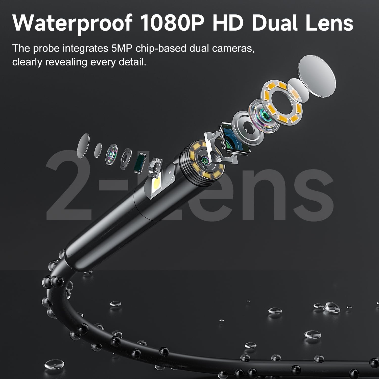 Dual Lens Borescope with 5" IPS Screen, Endoscope Camera with Lights 16.5FT S...