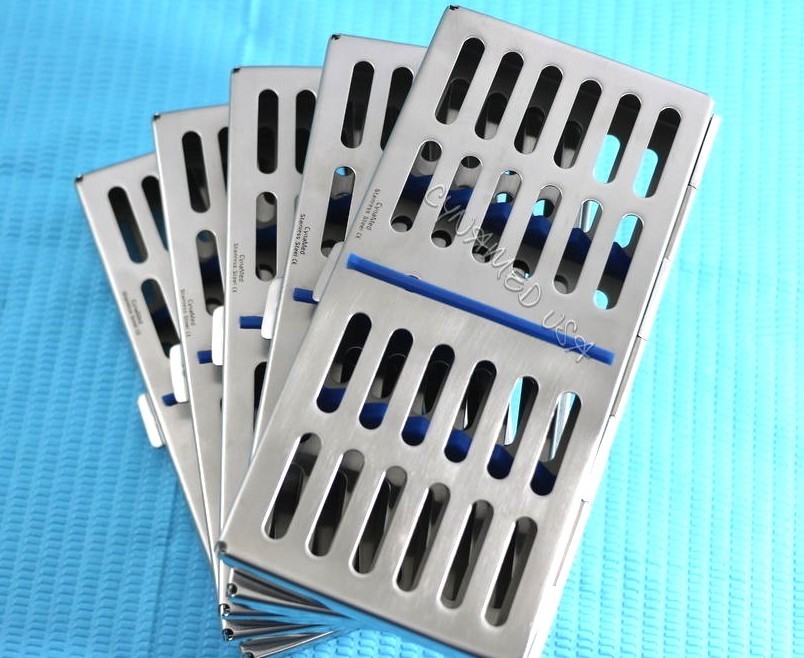 NEW 5 DENTAL AUTOCLAVE STERILIZATION CASSETTE RACK BOX TRAY FOR 7 INSTRUMENTS