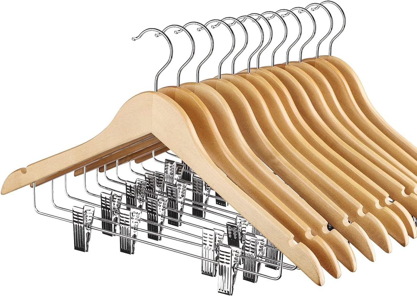 HOUSE DAY 12 Pack High-Grade Wooden Suit Hangers Skirt Hangers with Clips Solid