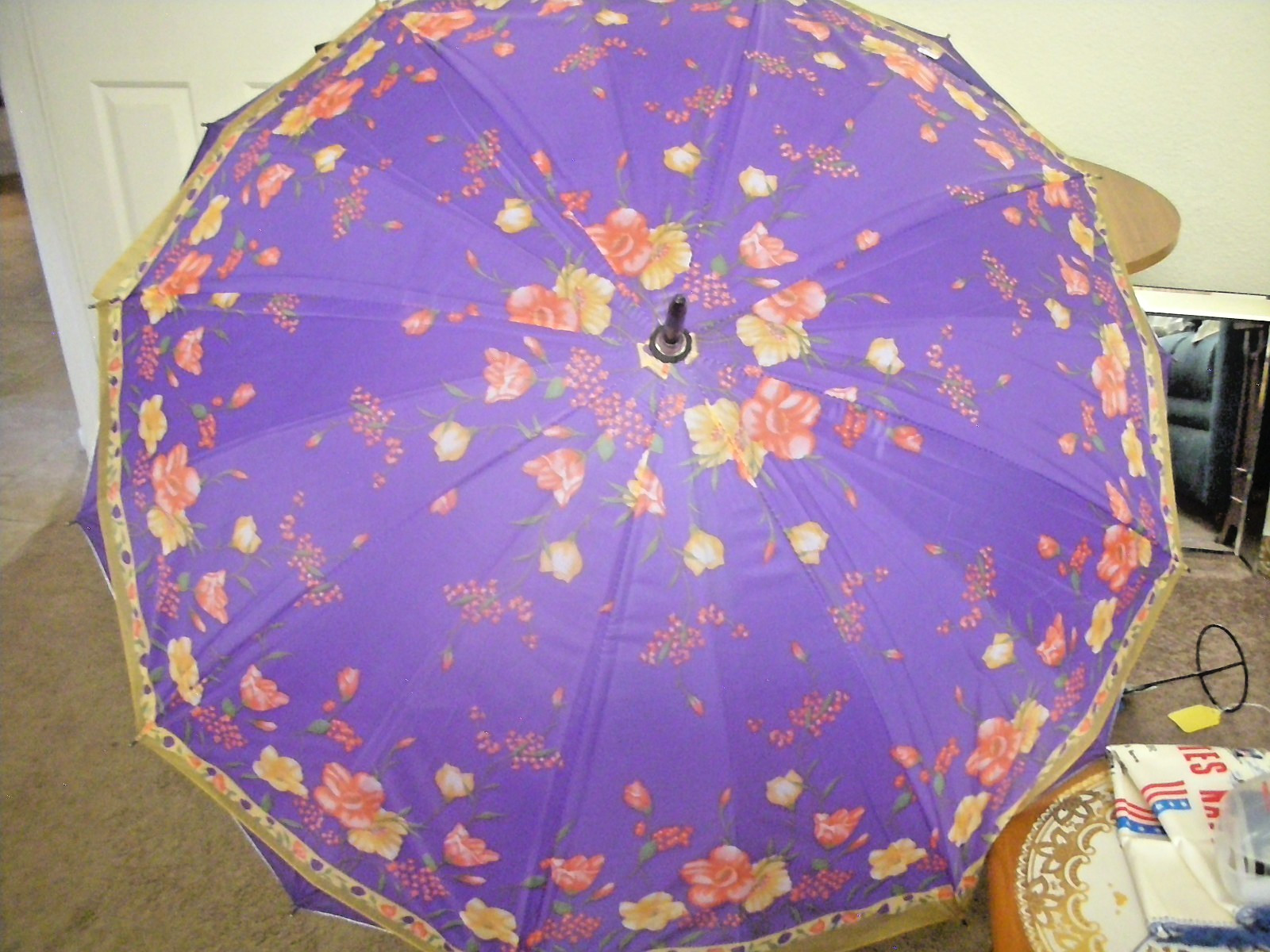 Large 42 inch Diameter Pretty Purple Flowered Umbrella