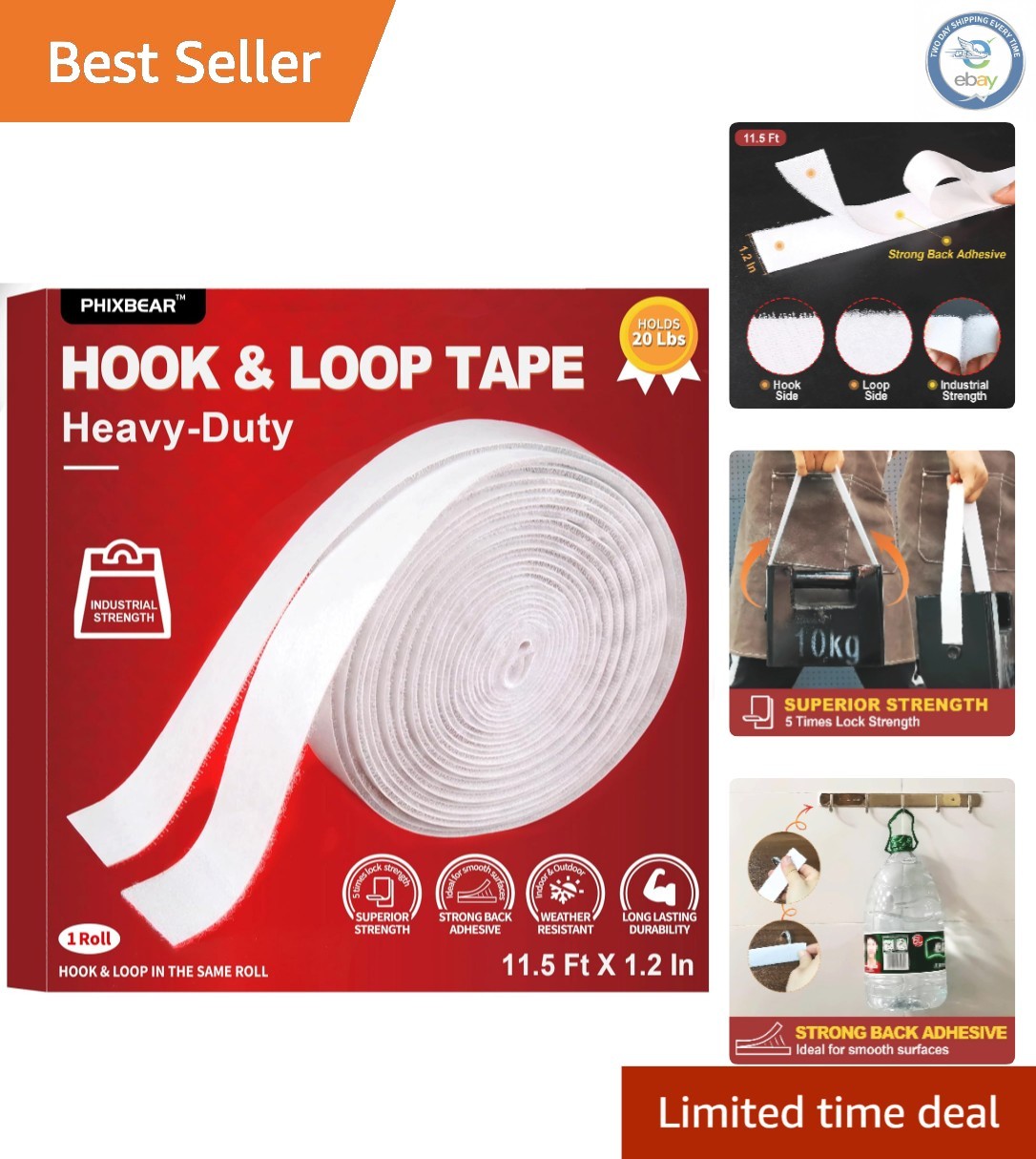Industrial Strength Hook & Loop Fasteners, 11.5ft - Secure Mounting Solution