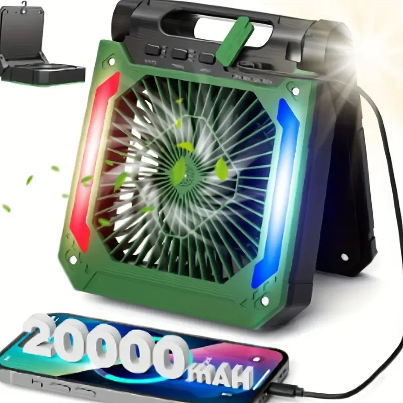 Hurricane Survival Solar Fan 16H Runtime - 15W Fast Solar Charging, LED Lantern