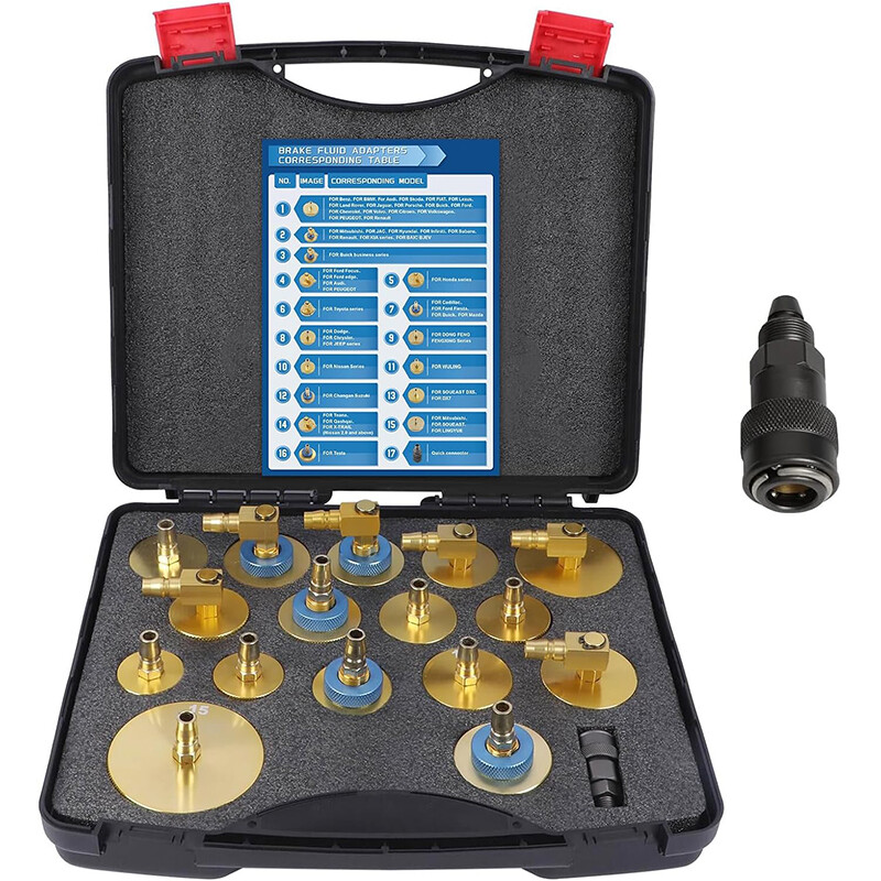 17Pcs Brake Bleeder Adapter Set Brake Master Cylinder Bleeder Fluid Adapter Kit