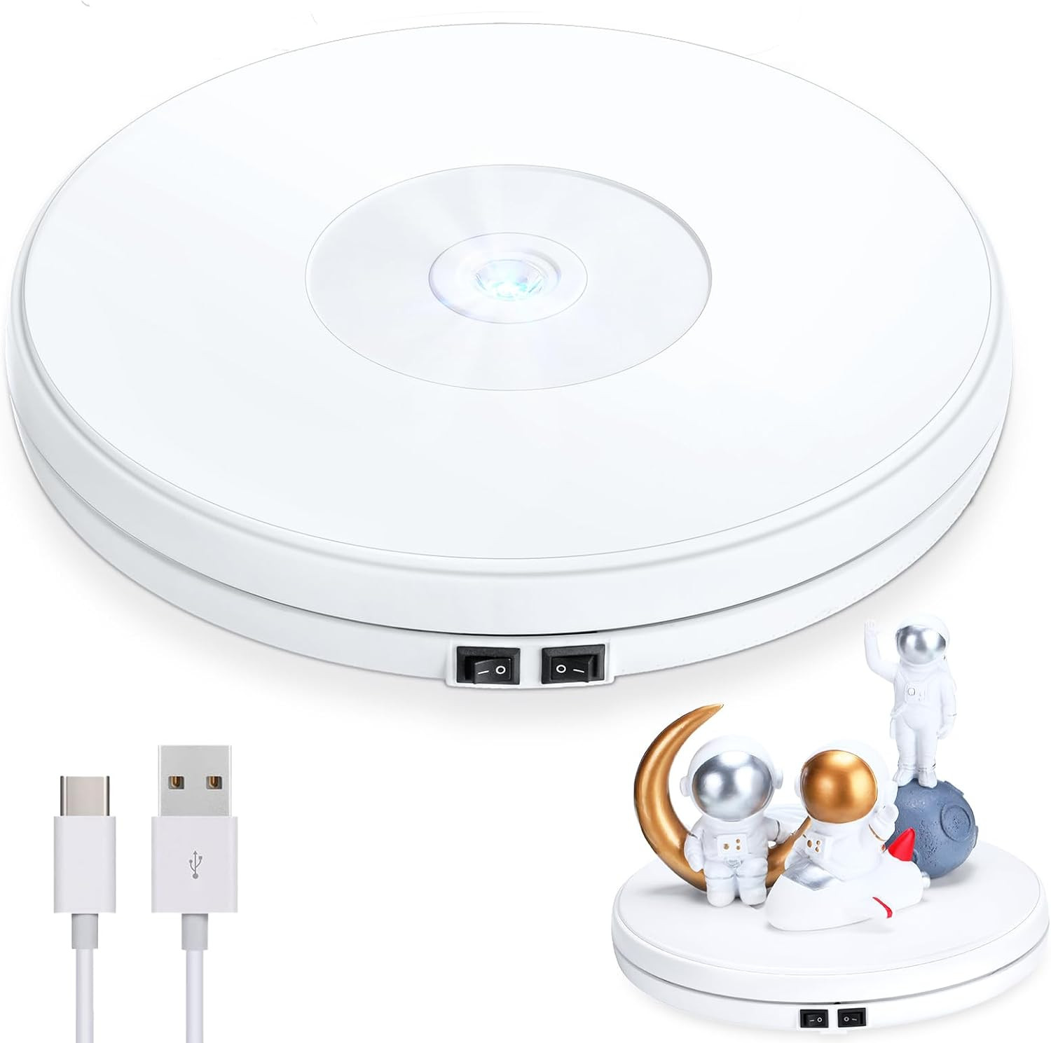 White Electric 10 Inch Rotating Turntable Display Stand with Led 44 Lb Centric L