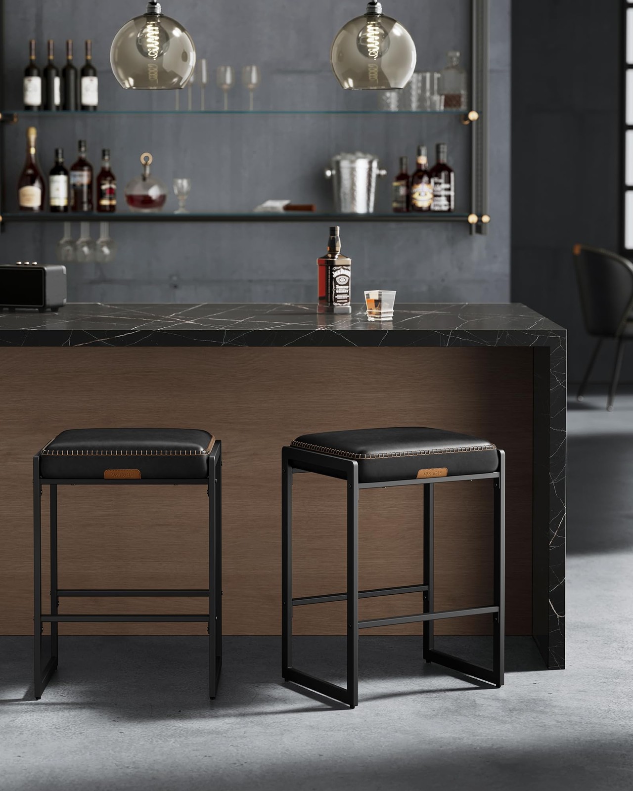 EKHO Collection - Bar Stools Set of 2, Counter Height Bar Stools, Synthetic L...