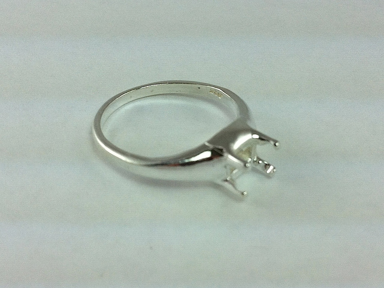 6x4mm Emerald Side-Set Dome Sterling Silver Pre-Notched Ring Setting Size 7