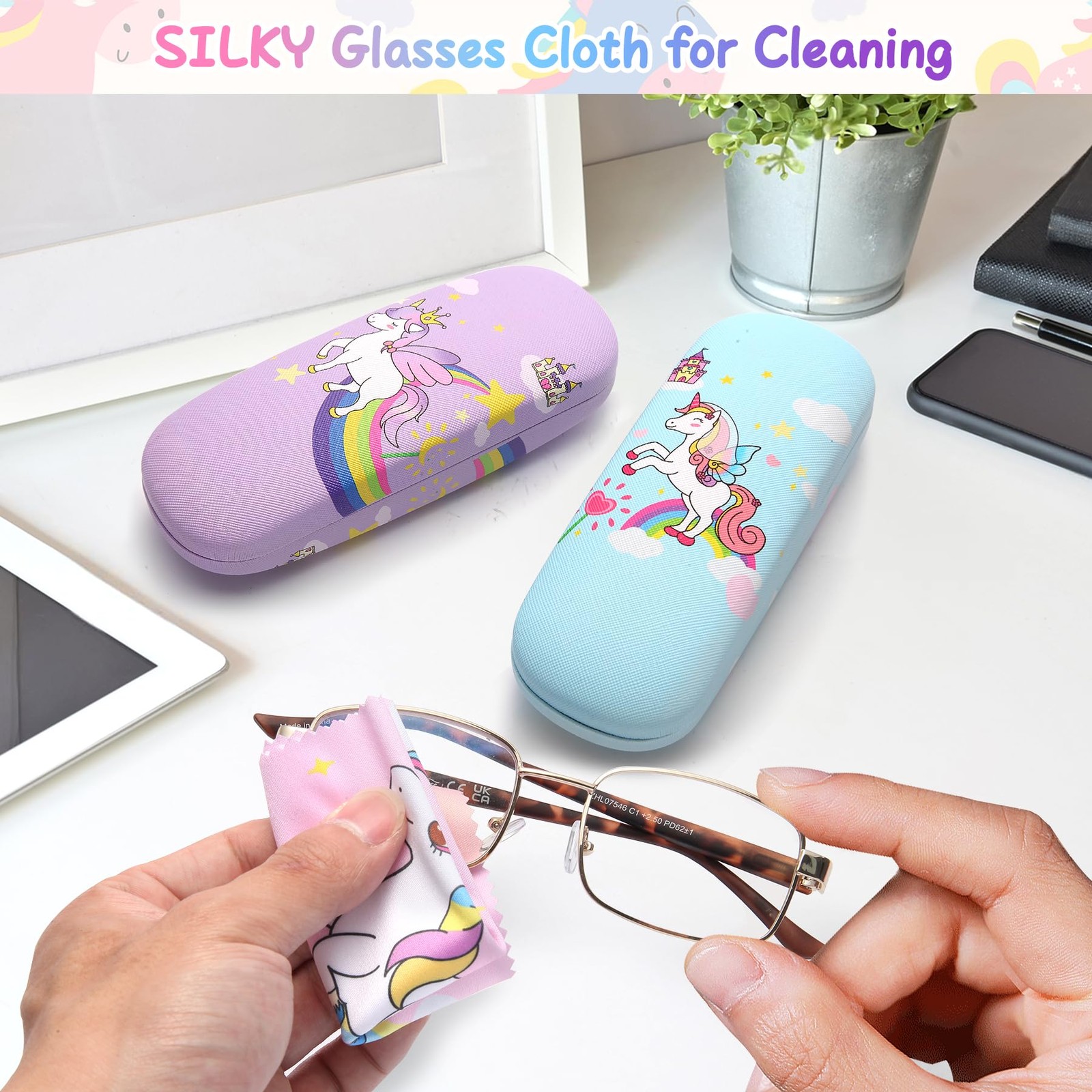 3 Pcs Cute Eyeglasses Case Hard Shell Storage Cases Unicorn Hard Clamshell Gl...