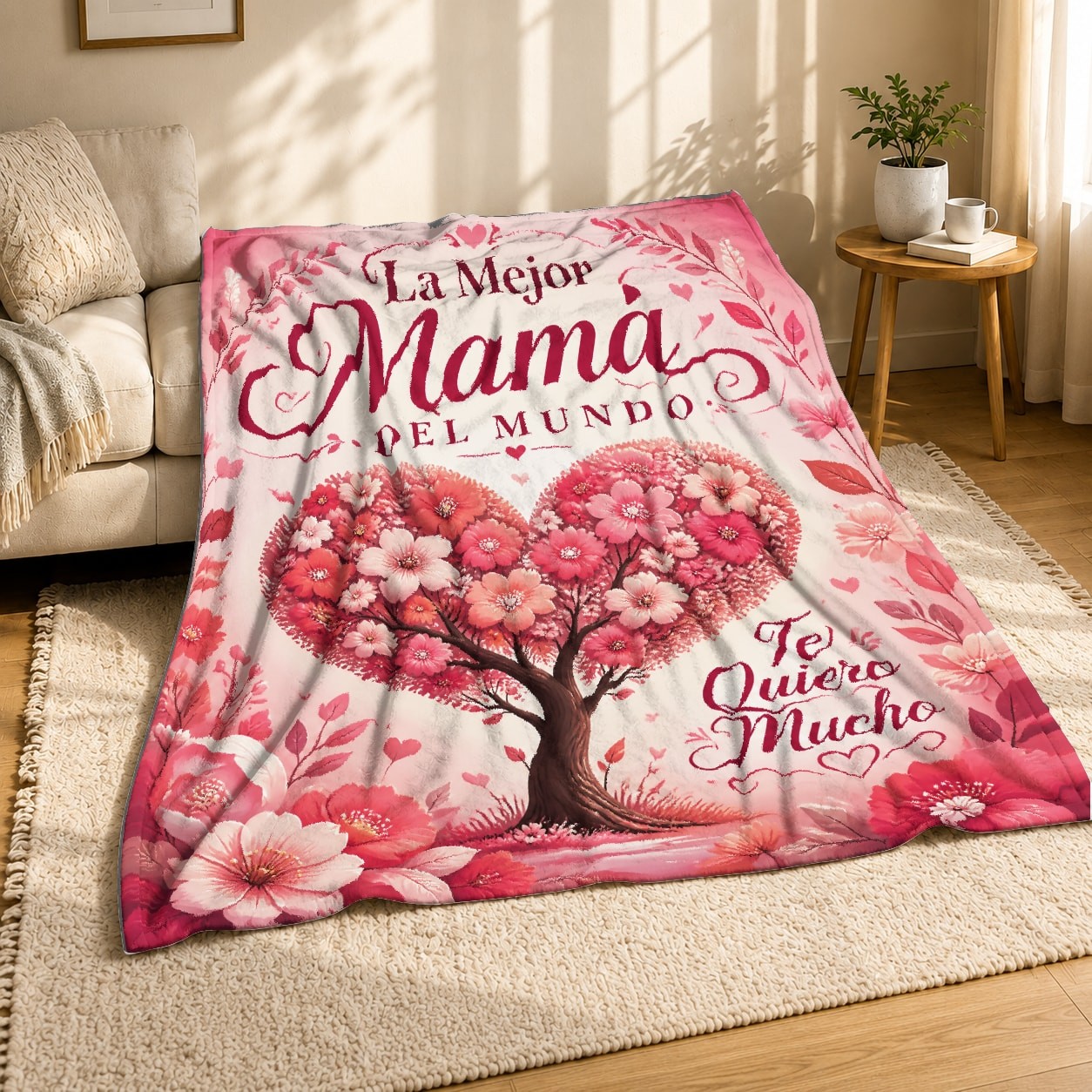 Best Mom In The World Coral Fleece Blanket Heart Tree Quote