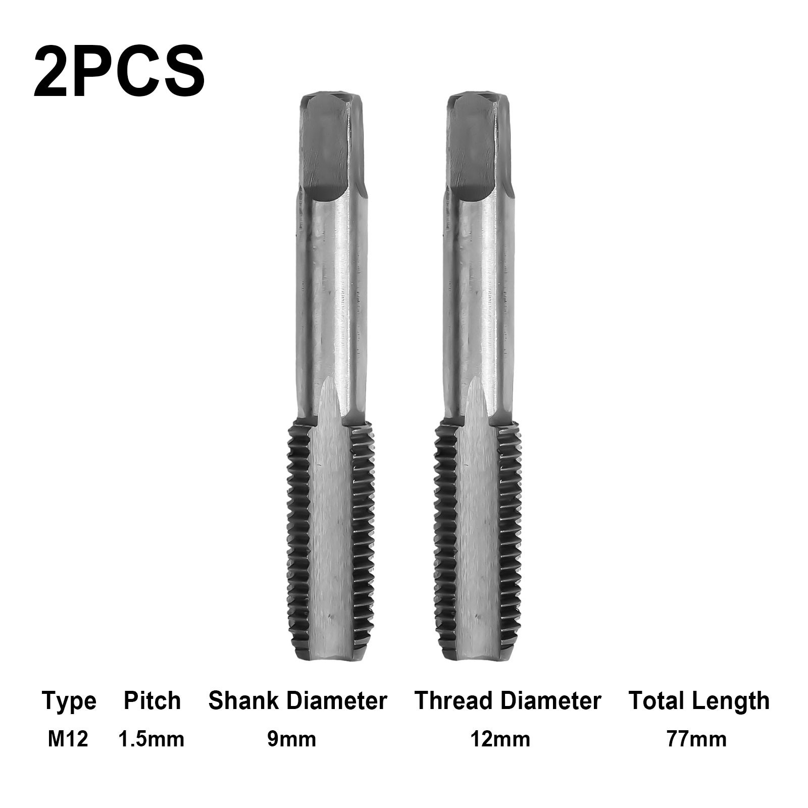 Tap Right Hand Thread Silver 12mm X 1.5 2pcs High Steel X 1.5mm