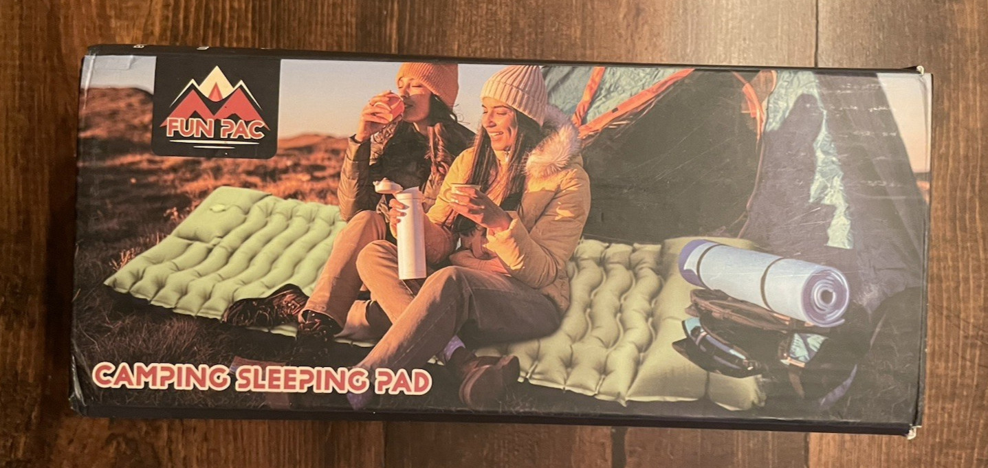 New - FUN PAC Camping Sleeping Pad Extra Thick Inflating Inflatable Mattress