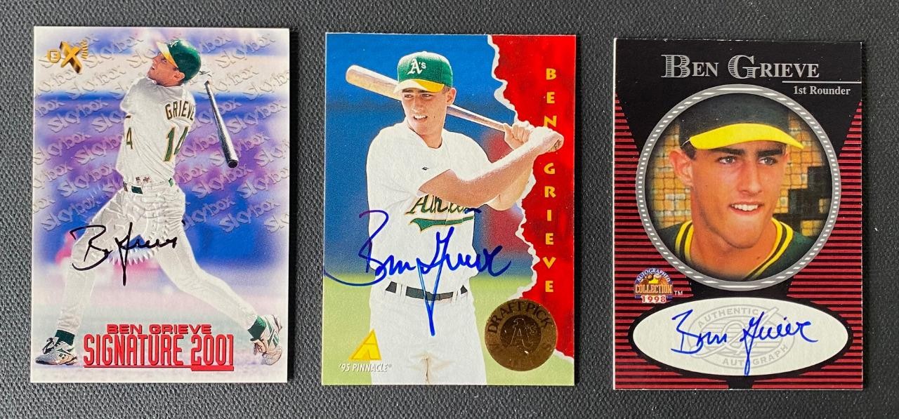 BEN GRIEVE lot of (3) signed cards | Athletics - autographs 2 certified