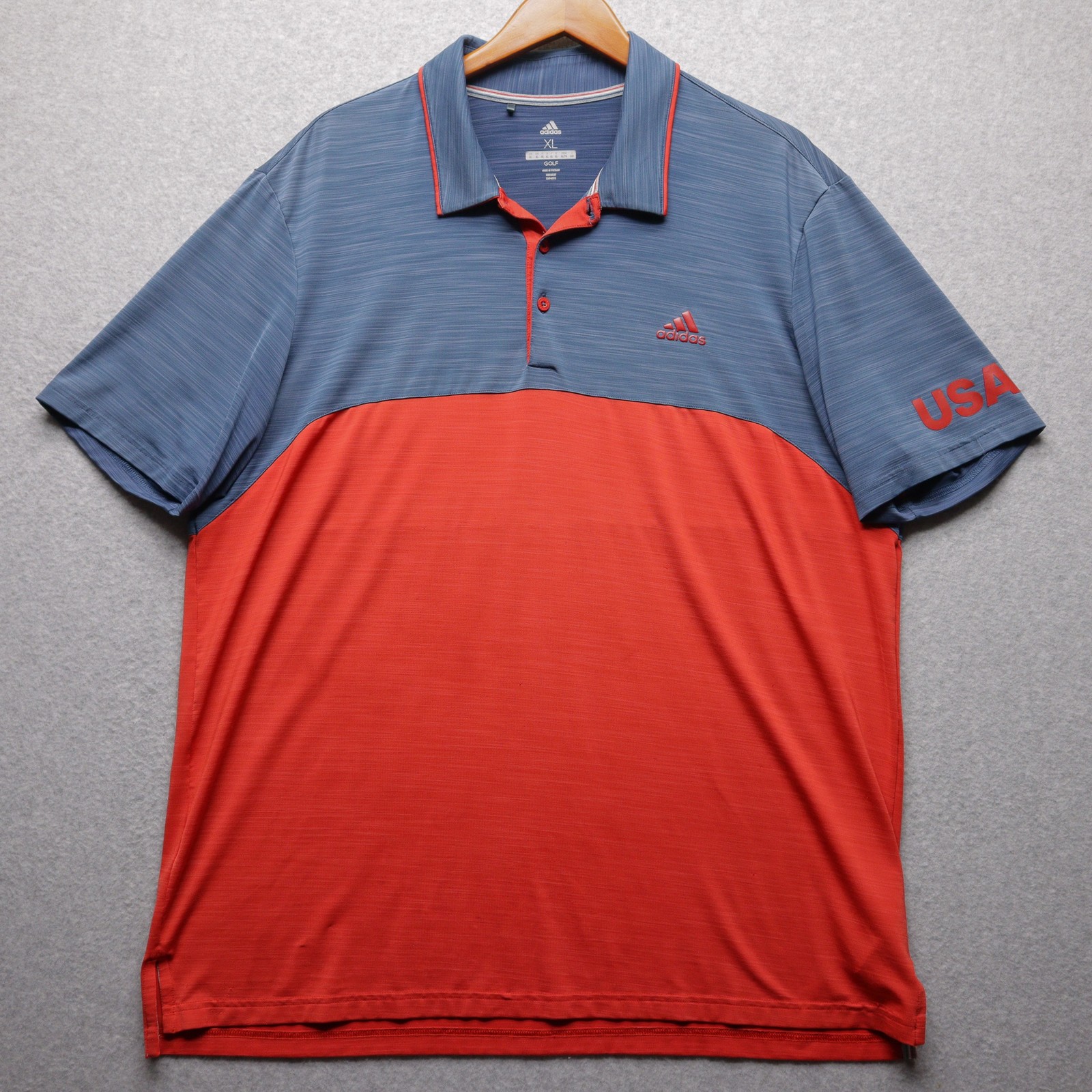 Adidas USA Golf Polo Shirt Mens XL Blue Red Short Sleeve Performance Stretch