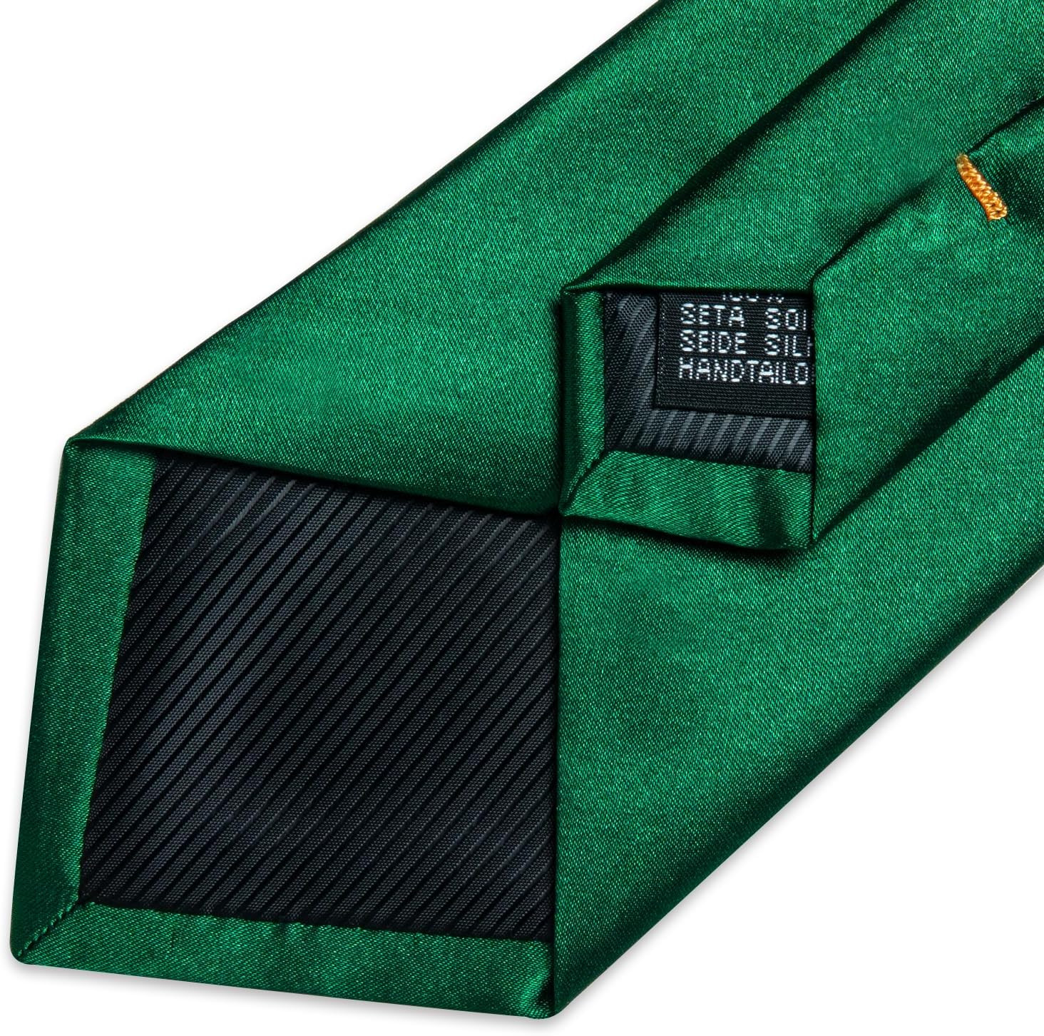 Mens Solid Color Tie and Pocket Square Set Woven Silk Plain Emerald Green