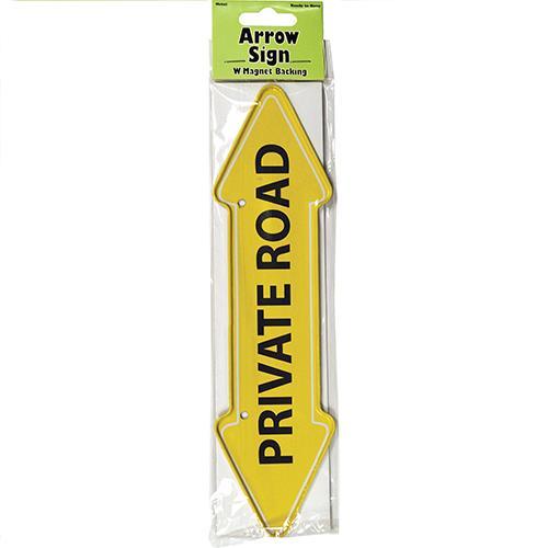 Private Road Arrow Sign Metal Magnet Backing Yellow Fence Ready to Hang Post