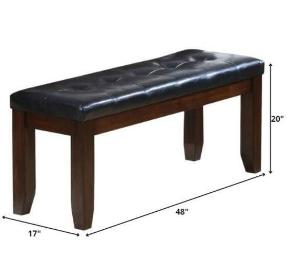 48 Black and Espresso Upholstered Faux Leather Bench