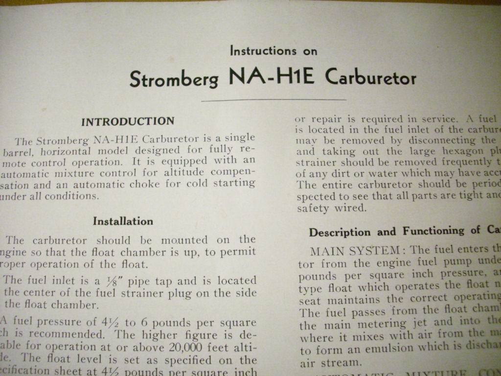 Stromberg NA-H1E Carburetor Service, Overhaul & Parts Instructions