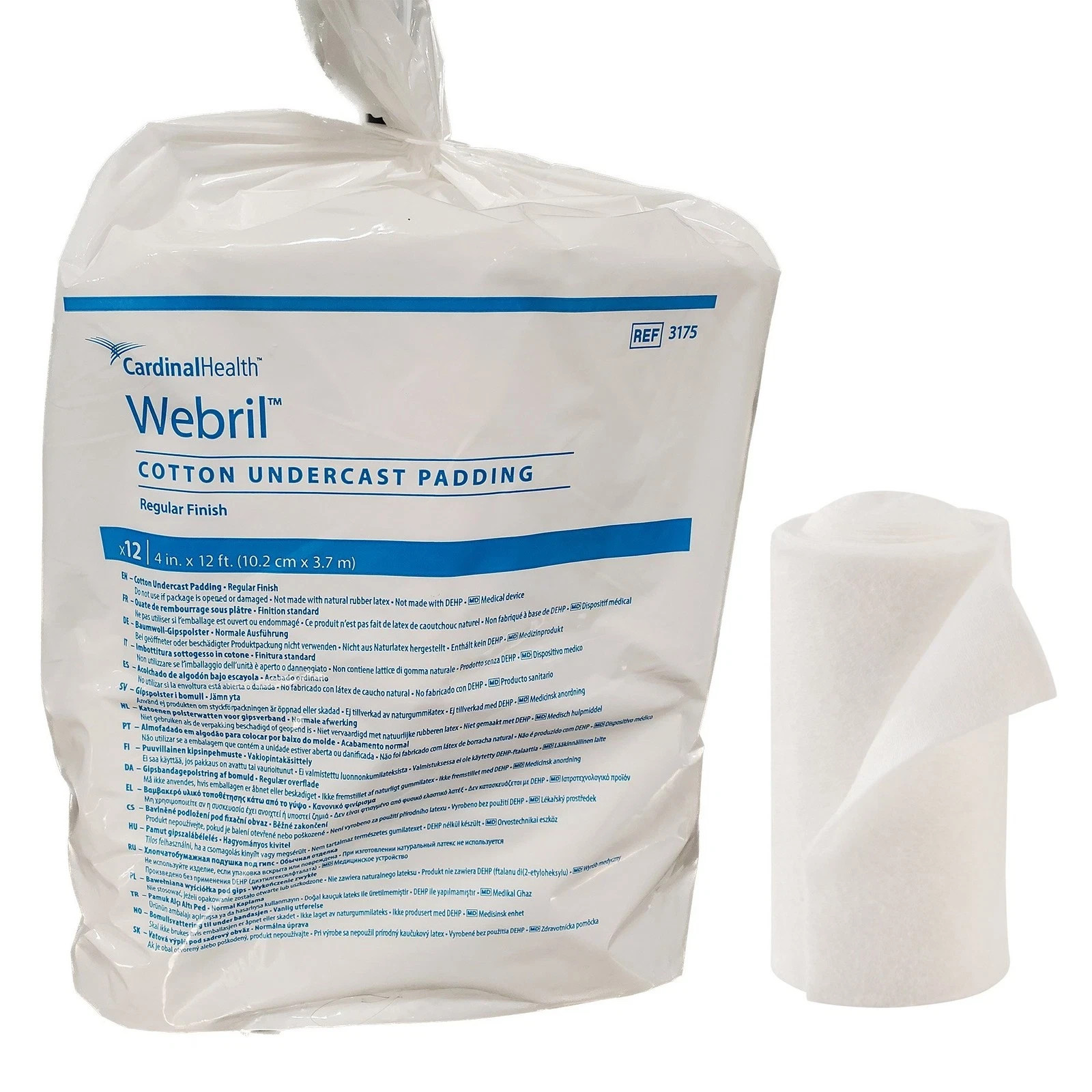 *2 Bags* 12 ct ea Webril Cast Padding, Cotton, 4 Inches X 4 Yards, Roll, 3175