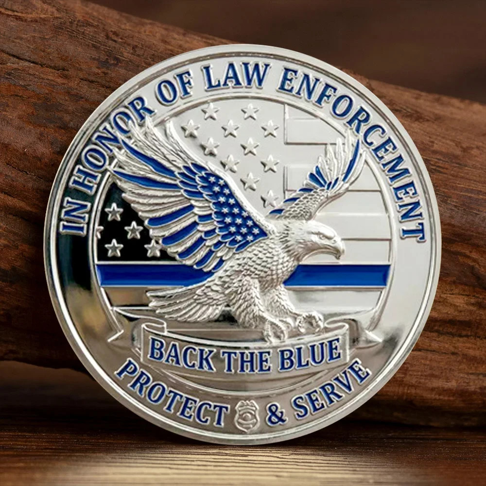 Back the Blue Law Enforcement Challenge Coin Eagle Thin Blue Line Collectible