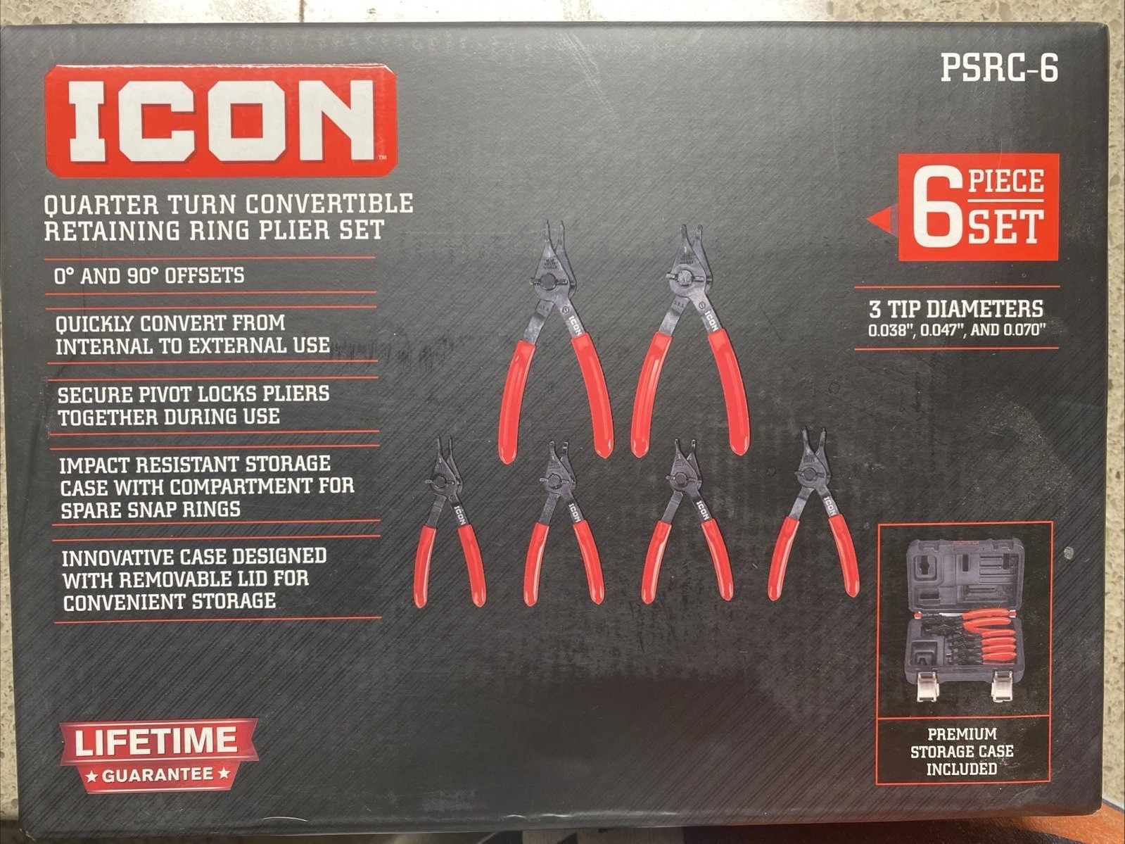 NEW Icon PSRC-6 6PC Quarter Turn Convertible Retaining Ring Plier Set 59150