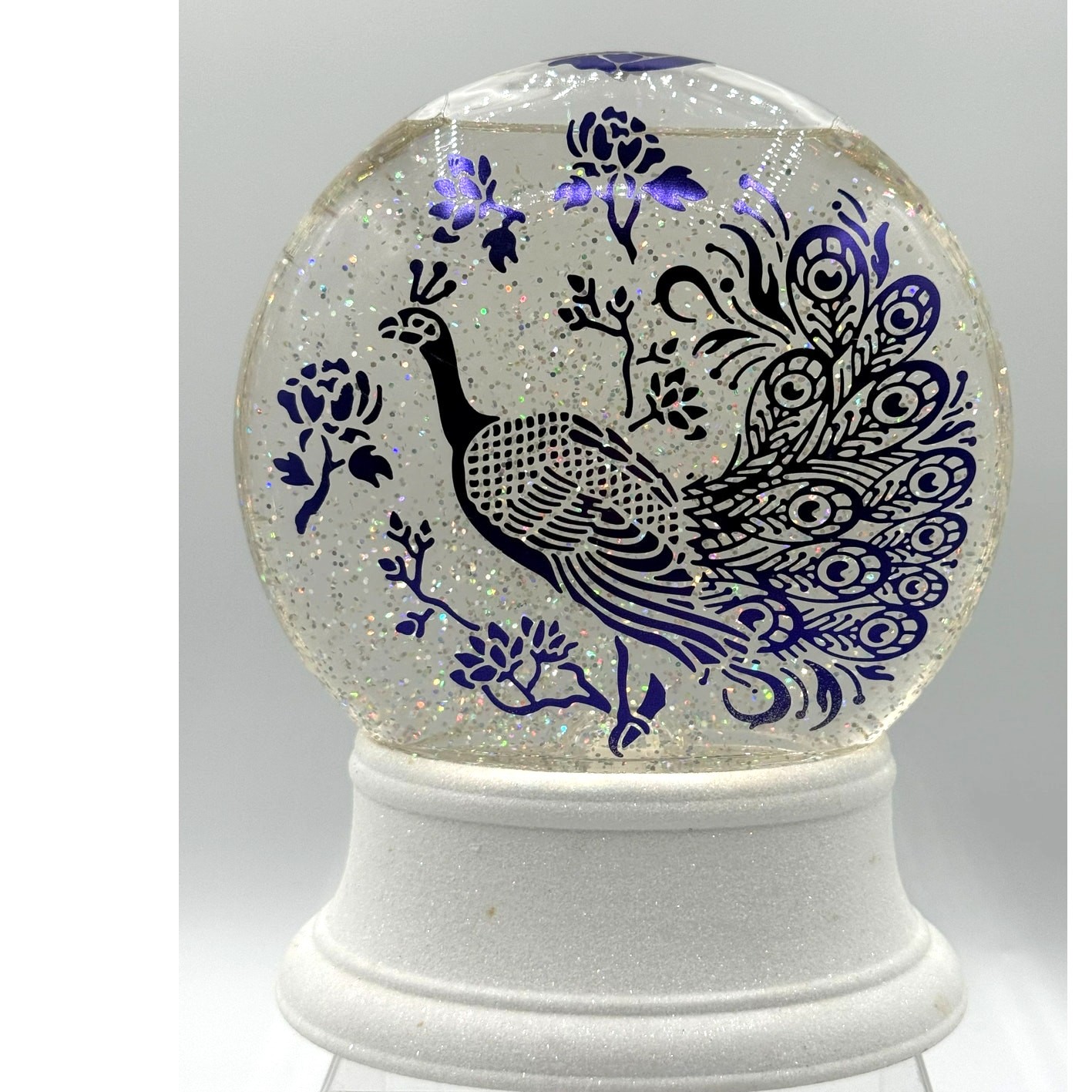 Cracker Barrel Acrylic Peacock Feather Glitter Motion & Lights Globe-No Box