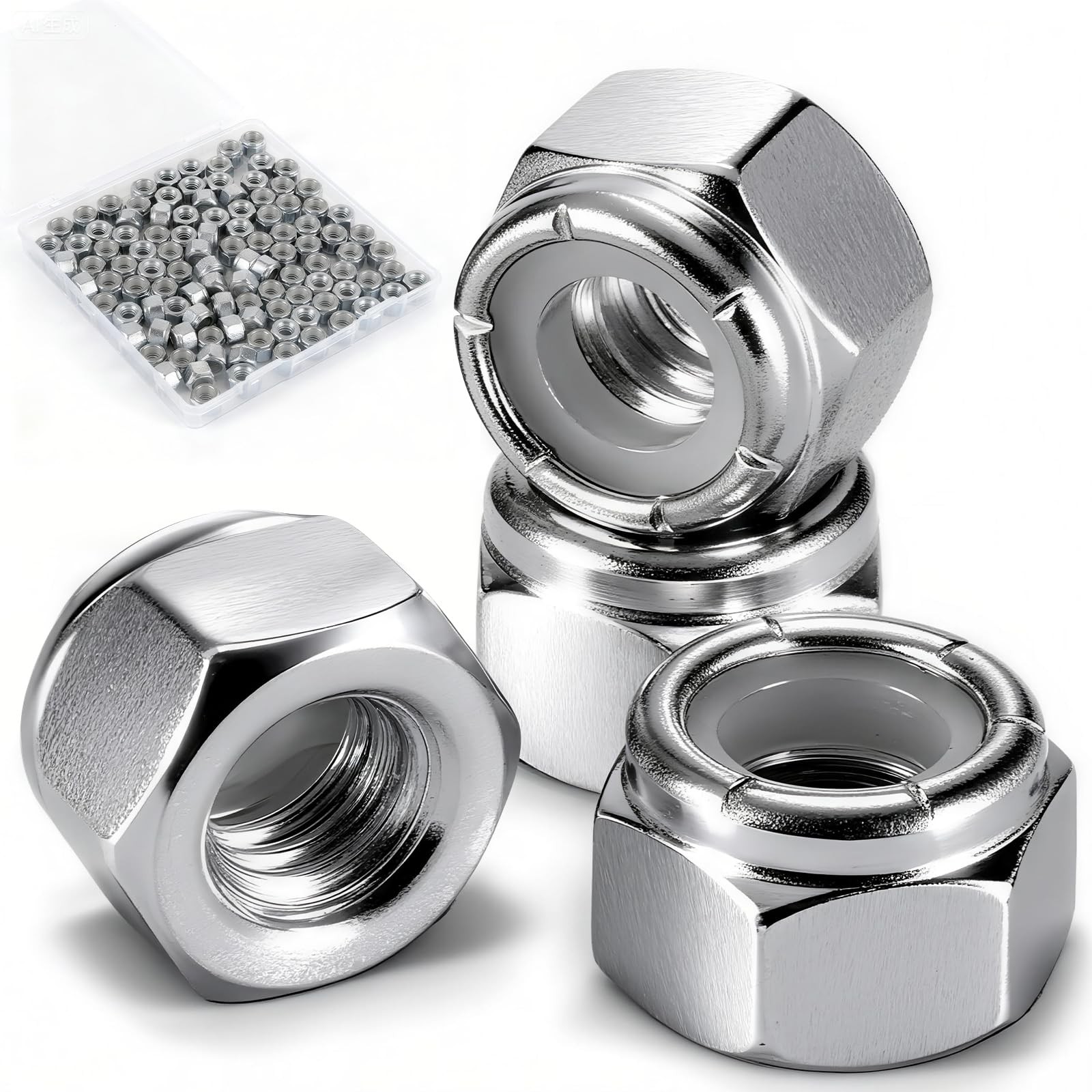 Wiewotsu 100 Pack 1/4"-20 Inch Lock Nuts, Premium Paterial 1/4"-20, Silver
