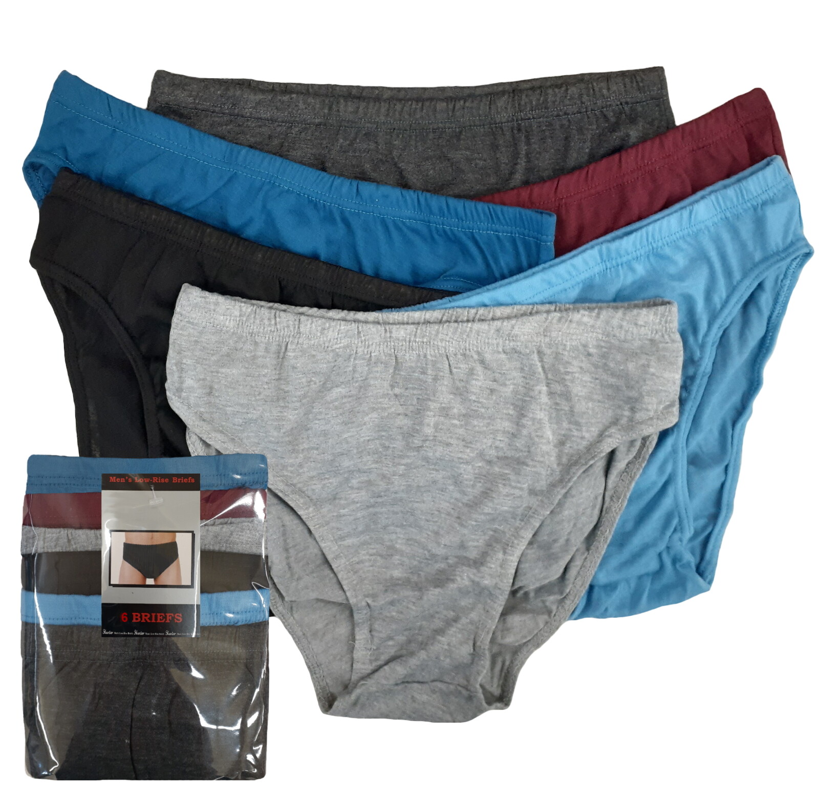 6 PK MEN'S BIKINI BRIEFS LOW RISE COTTON SOLID COLORS UNDERWEAR S - M - L - XL