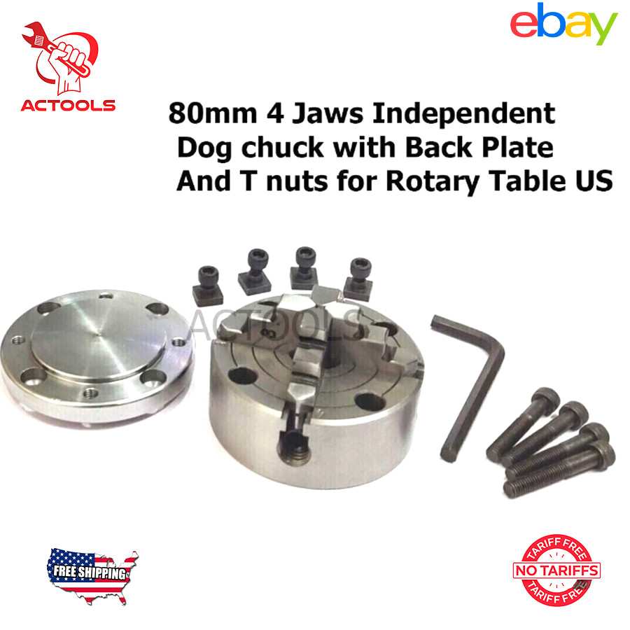 Independent Dog chuck with Back Plate  80mm 4 Jaws And T nuts for Rotary Table