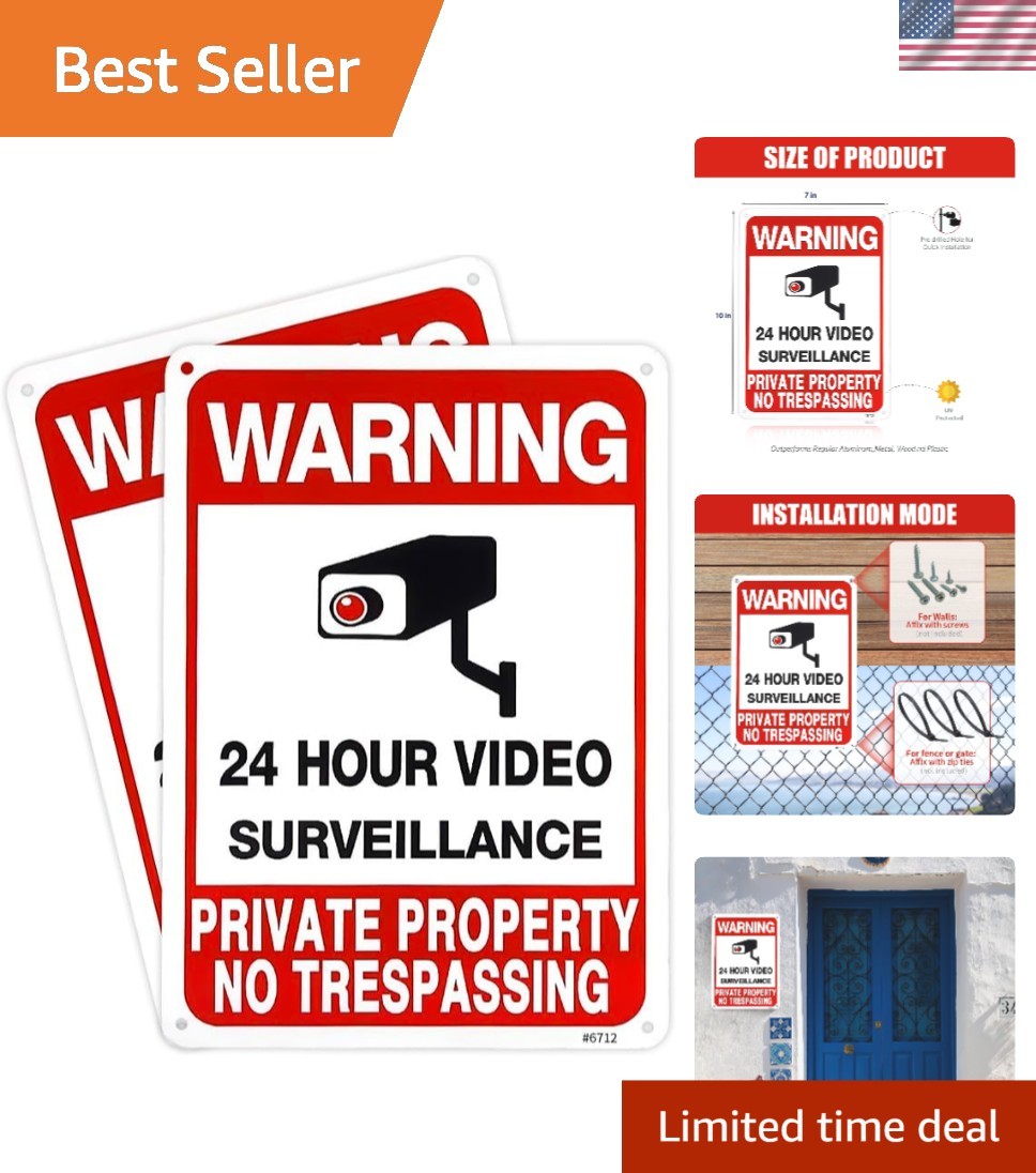 2-Pack No Trespassing Video Surveillance Sign - 10x7 Inch Rust-Free Aluminum