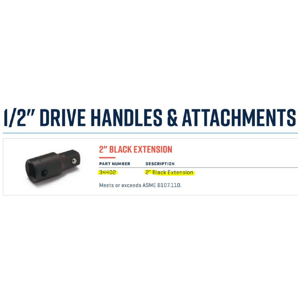 Wright Tool 34402 1/2" Drive Socket Extension 2" Long Black Finish