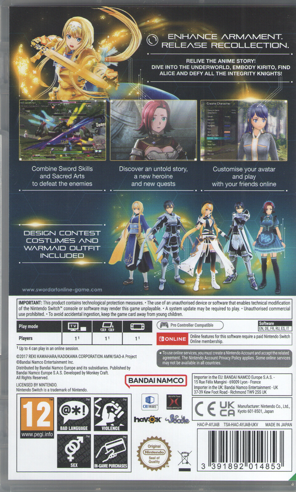 Sword Art Online Alicization Lycoris for Nintendo Switch