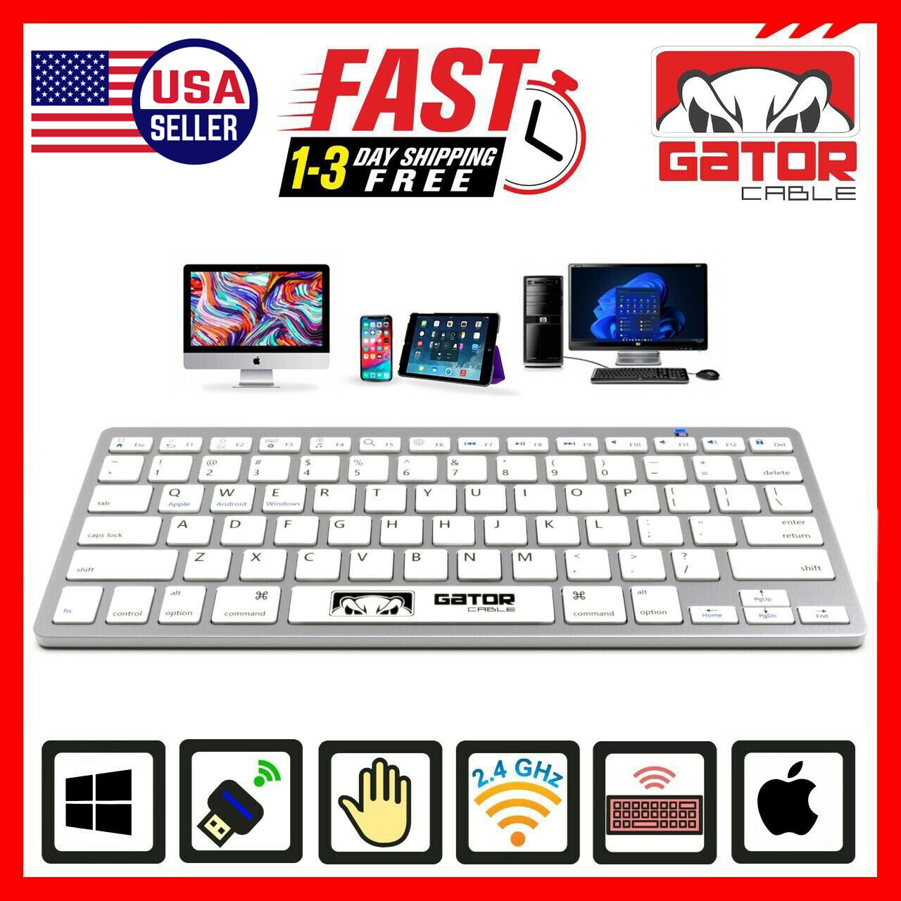 Wireless Bluetooth Keyboard For Windows PC Mac iOS Android iPhone Tablet Slim