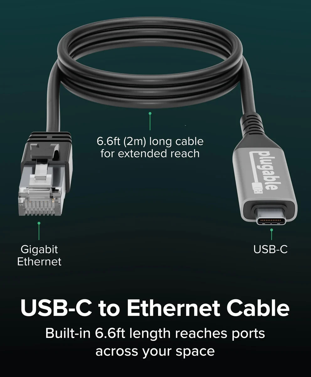 NEW Plugable Technologies USB-C E1000-2M GIGABIT ETHERNET CABLE 2M (6FT)