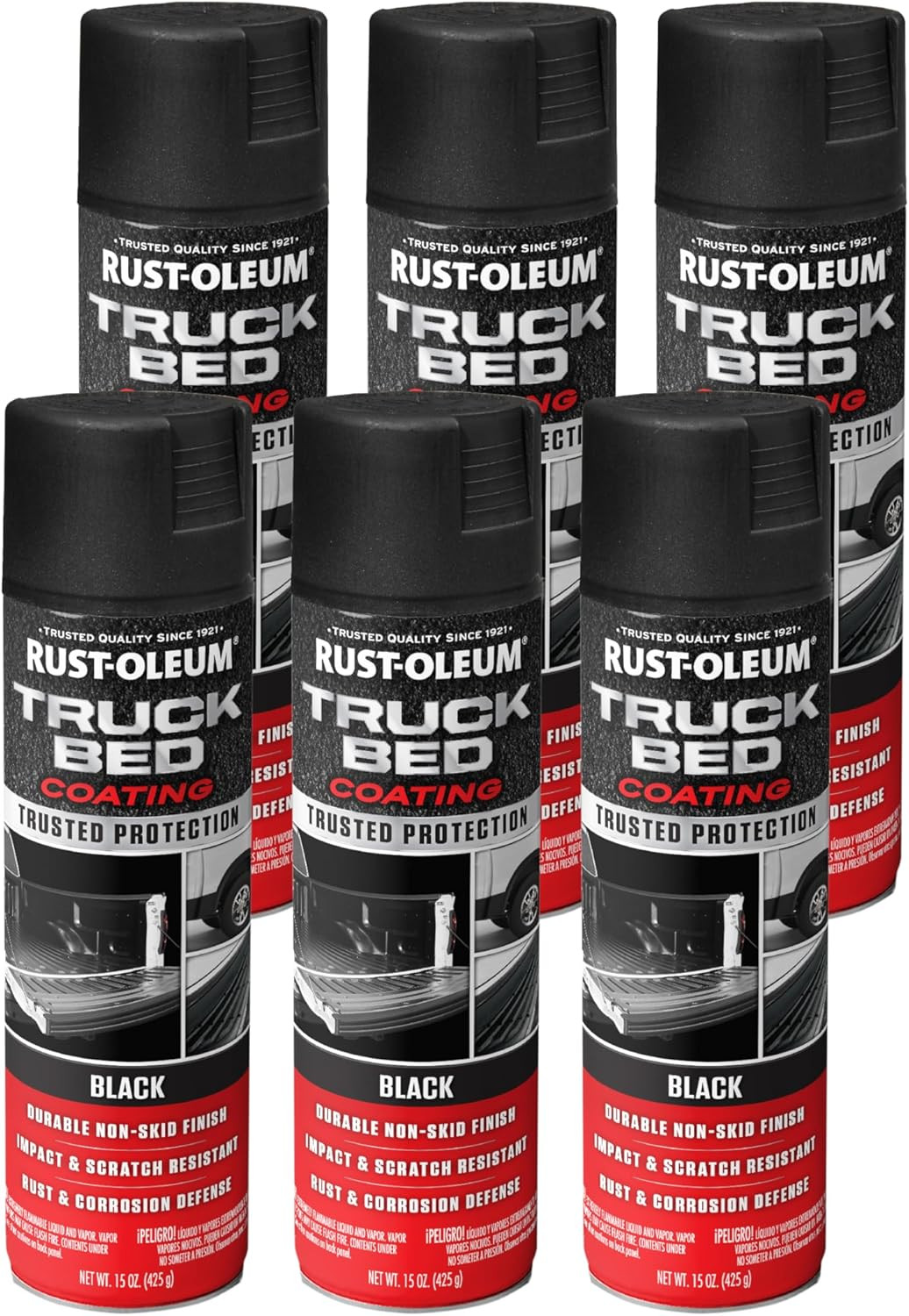 248914-6PK Stops Rust Truck Bed Coating Spray Paint, 15 oz, Black, 6 Pack