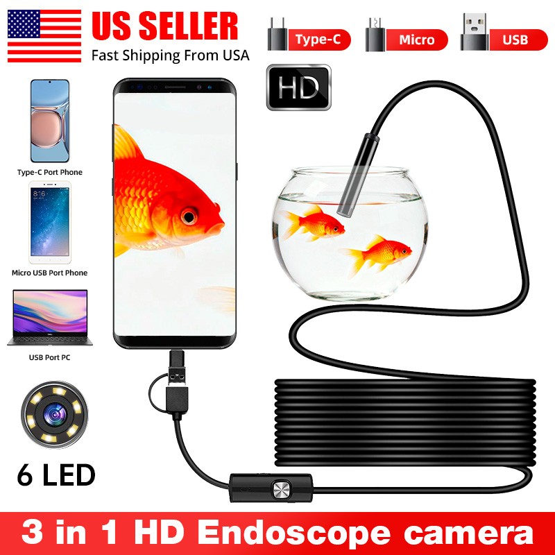 3in1 USB Inspection Endoscope 1M Cord 6LED IP67 Waterproof Sewer Camera