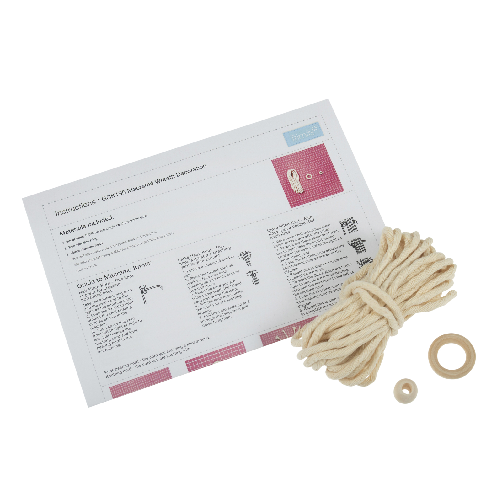 Trimits Macramé Kit: Decoration: Wreath: Natural