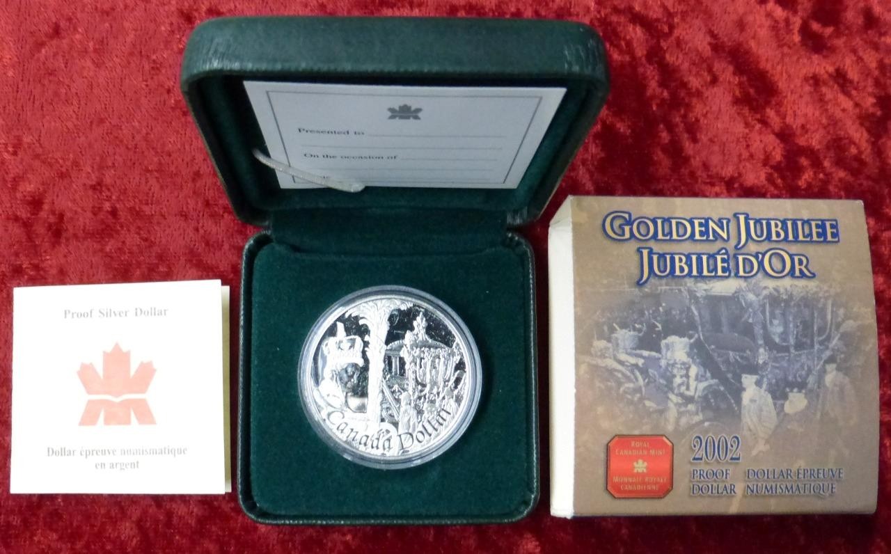 2002 Golden Jubilee Proof .925 Sterling Silver Canada Dollar with Box & COA