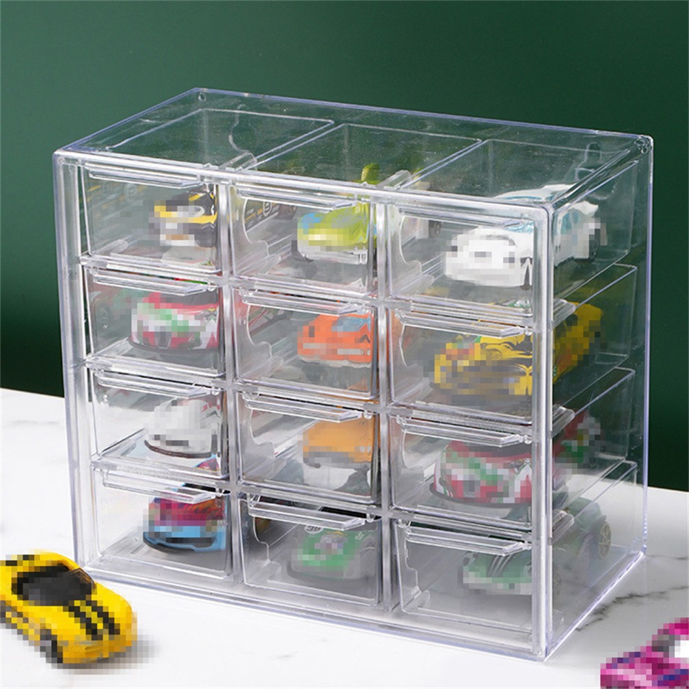 Car Display Case Holds For 1/64 Scale Hotwheels Storage 12 Cars Stackable