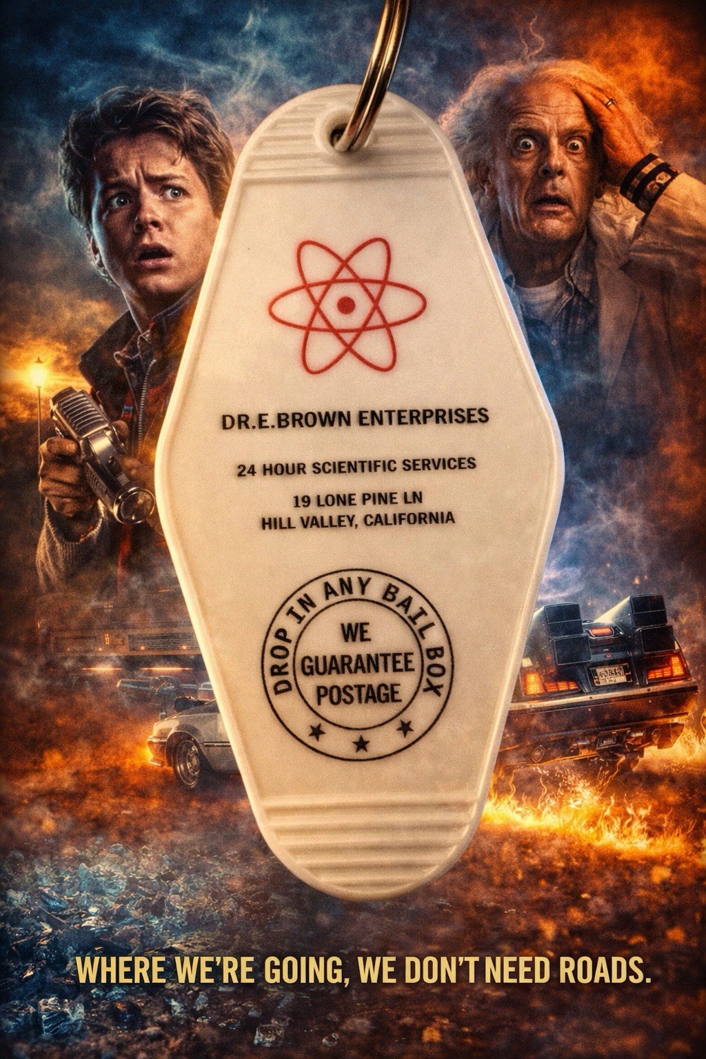 Dr. E Brown Enterprises back to the future inspired keytag