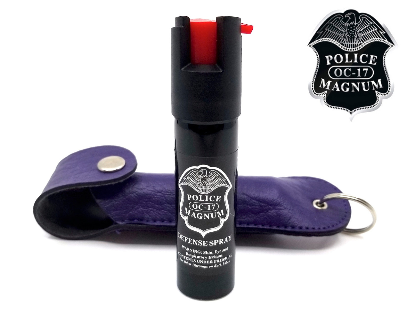 Police Magnum pepper spray .75oz purple keychain holster self defense protection