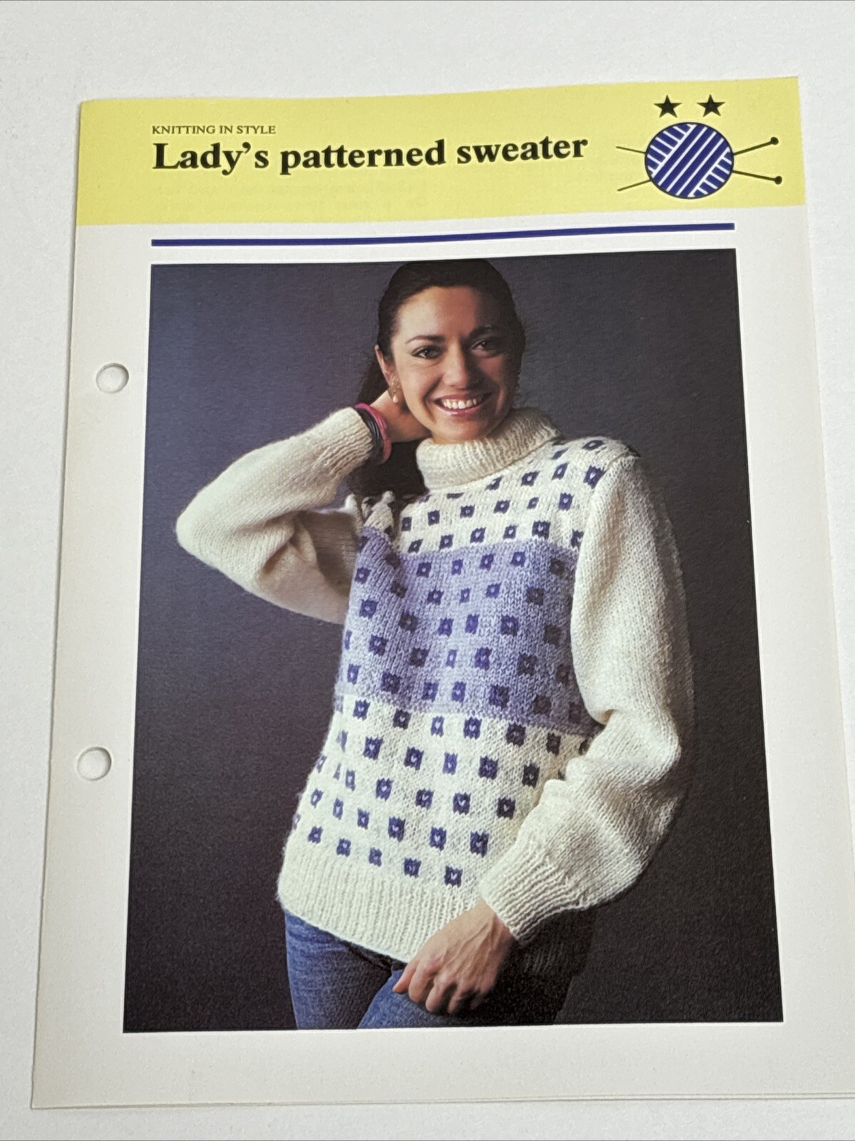 Lady's Patterned Sweater Knitting Pattern Card