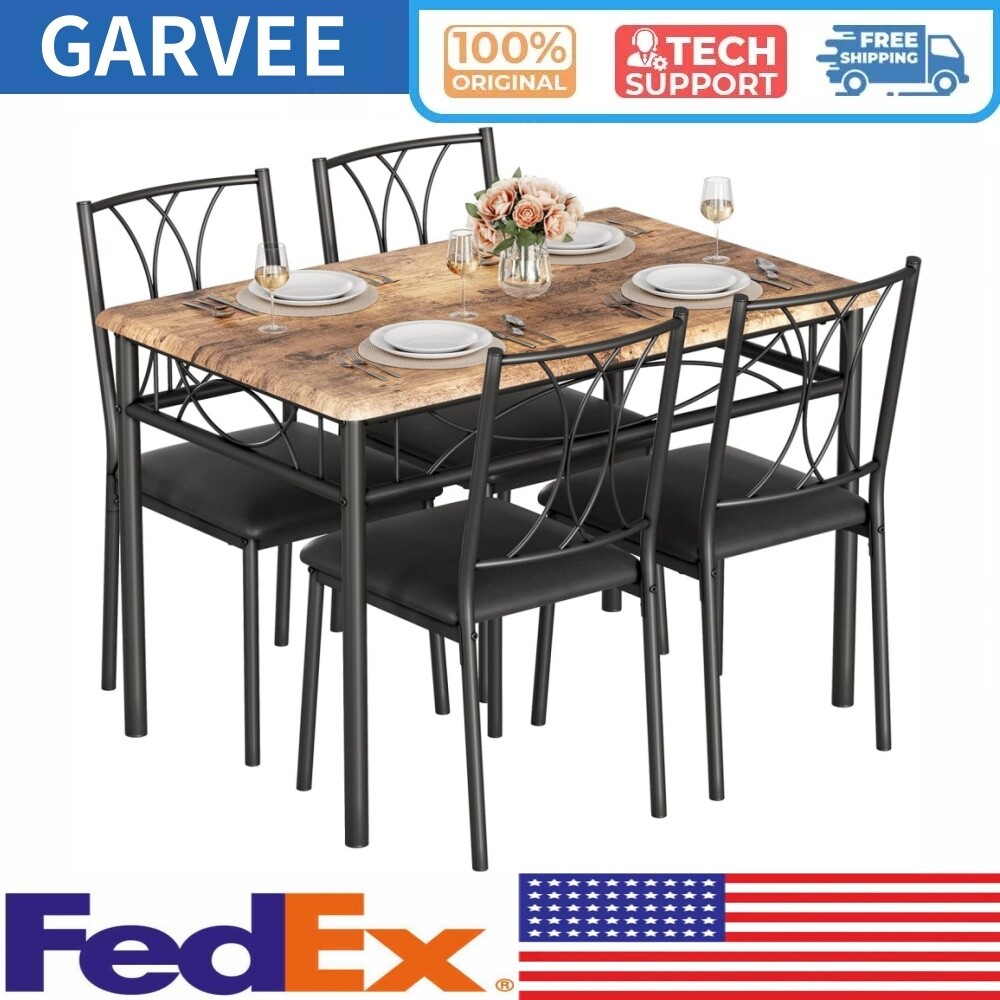 🔥5 Piece Dining Table Set for 4 W/Cushion Chairs Kitchen Table Upholstered