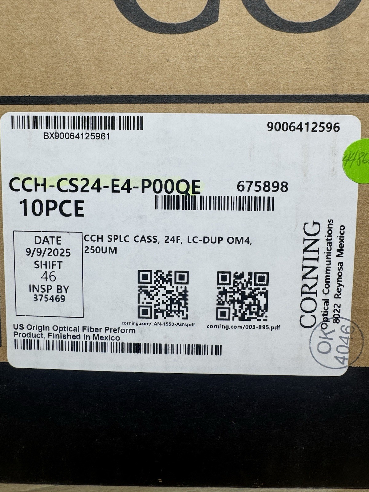 Corning CCH-CH24-E4-P00QE Fiber Cassette
