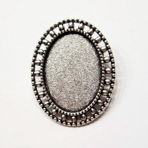 8 of 25x18mm Antique Silver Plated Beaded Brooch Pin Settings 4 Cabs 33x27mm