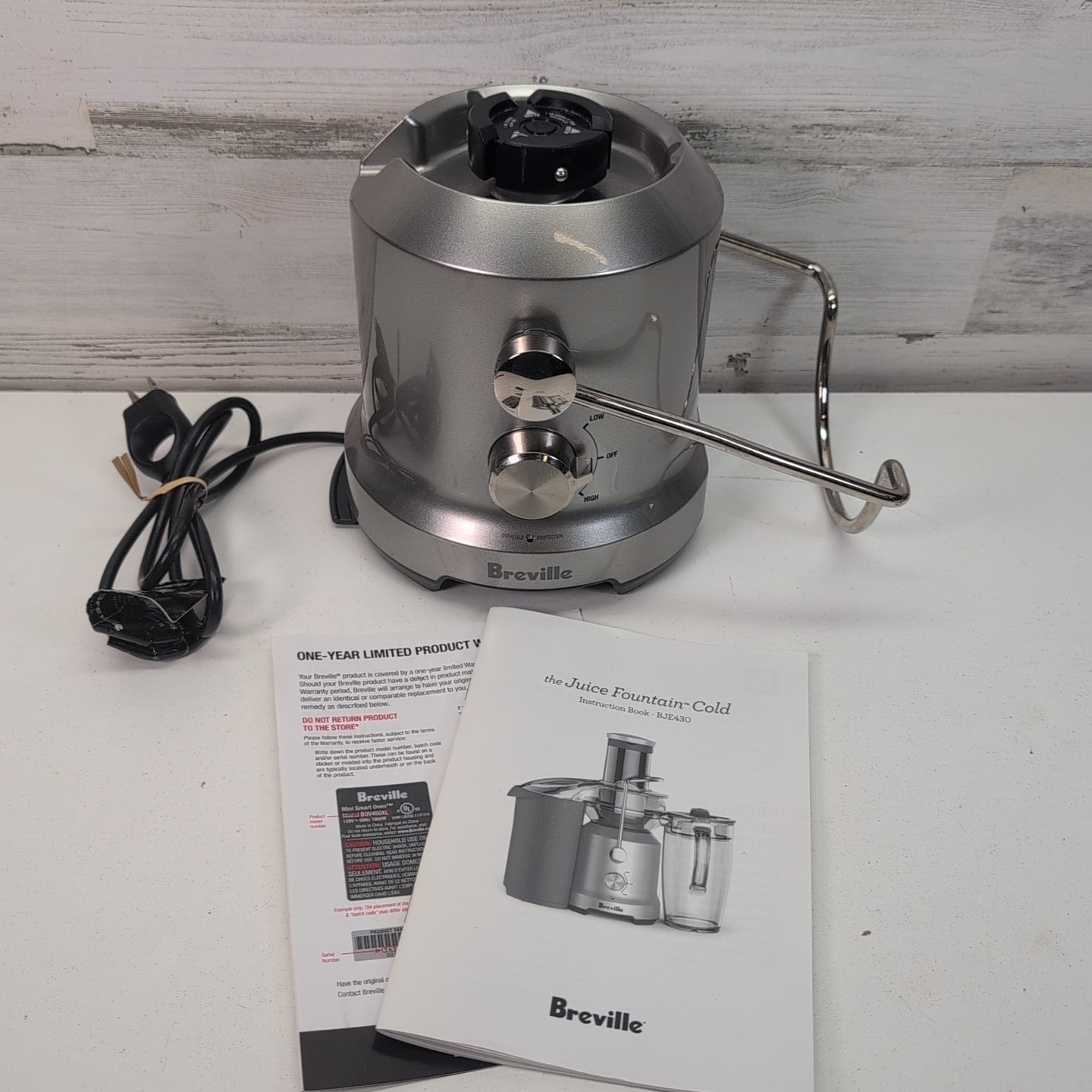 Breville BJE430SIL Juice Fountain Motor Base Only Tested Working OEM W Manual