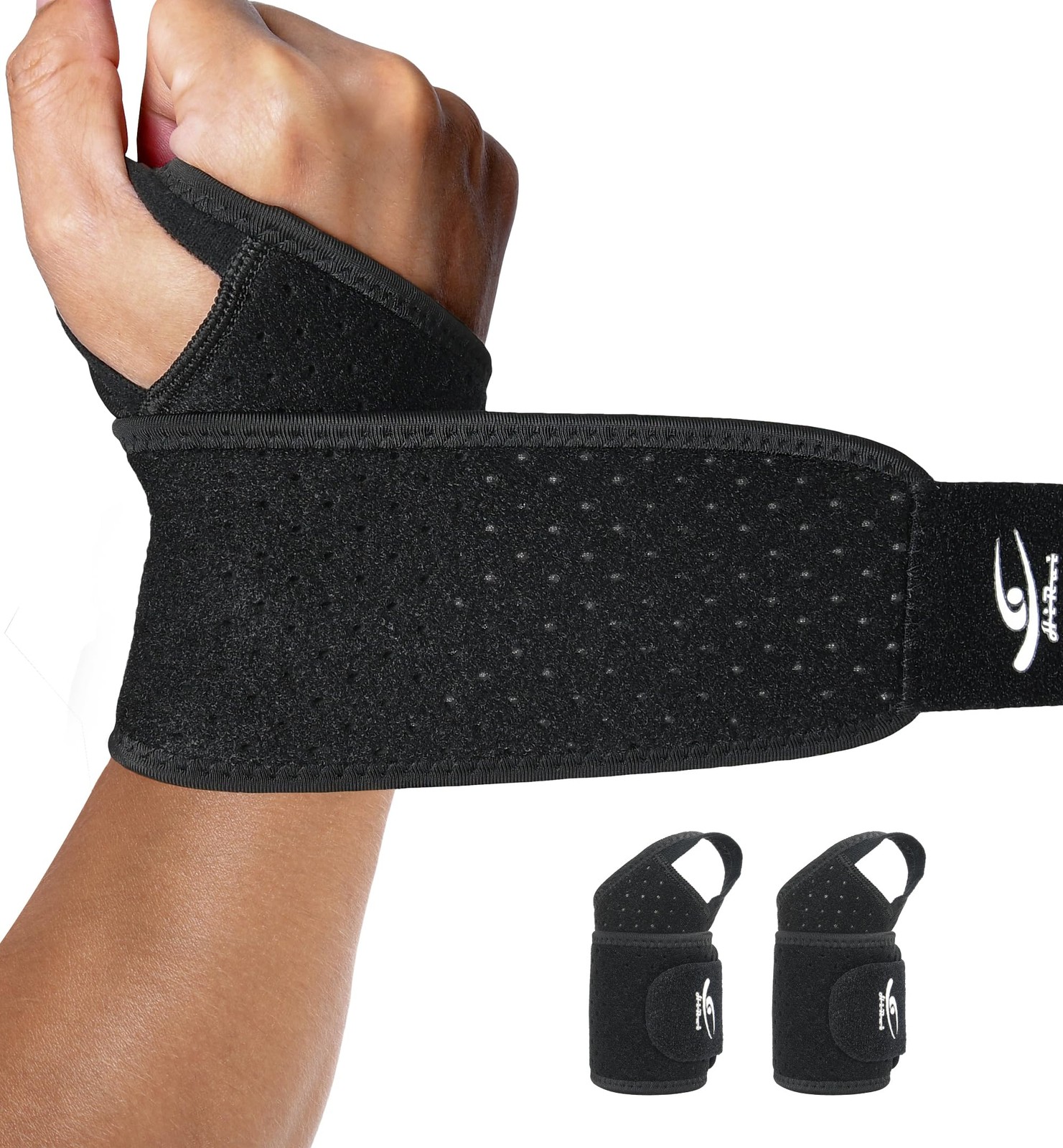 HiRui Wrist Wraps 2-Pack, Adjustable Breathable Support Brace for Black